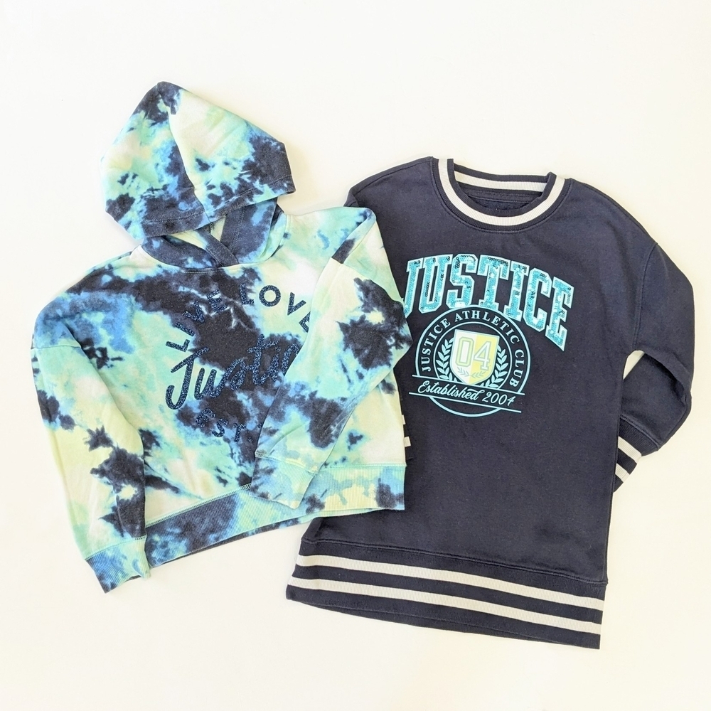 Justice Kids Blue and Green Tie-Dye Hoodie and Navy Sweatshirt Set